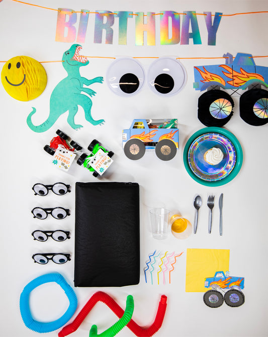 Toybox Faves Party Pack – FettiFilled Monster Truck Birthday Party Supplies for 16 Guests
