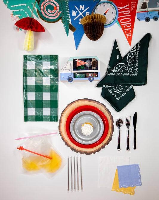 Happy Camper Petite Party Pack – FettiFilled Outdoor Adventure Birthday Party Supplies for 8 Guests