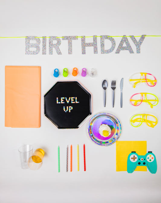 Next Level Gamer Petite Party Pack – FettiFilled Video Game Birthday Party Supplies for 8 Guests