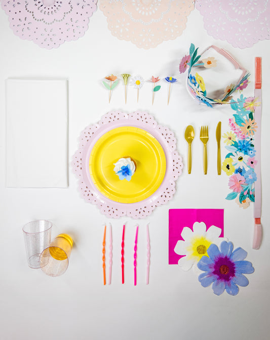 Floral Forever Petite Party Pack – FettiFilled Whimsical Garden Birthday Party Supplies for 8 Guests
